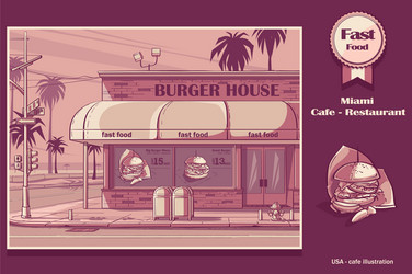 Pink color background burger house in miami vector