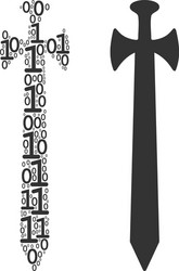 medieval sword mosaic of binary digits vector image