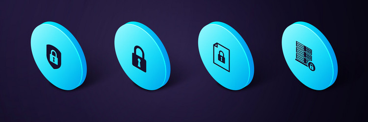 set isometric server security with lock document vector image