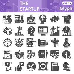 startup solid icon set business start symbols vector image