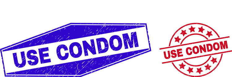 use condom grunge stamps in round and hexagonal vector image