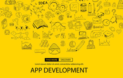 app development concept background with doodle vector