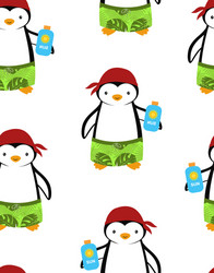 cartoon pattern with penguins summer print vector image