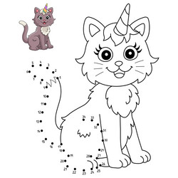 Cat Unicorn Connect the Dots Coloring Page vector image