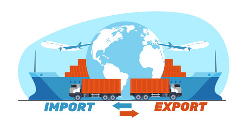 concept of exporting and importing cargo around vector