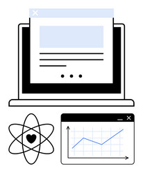 laptop with web page analytics chart and heart vector image