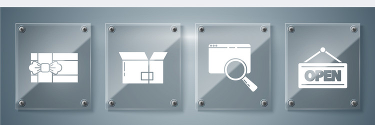 set hanging sign with open search in a browser vector image