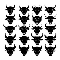 set of bull black silhouette Vector Image