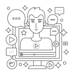 video blogger thin line web concept computer vector image
