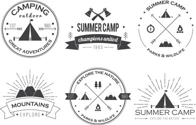 Vintage Summer Camp Badges & Emblems Vector Image