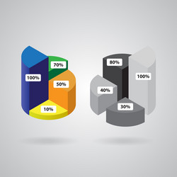 Four Column Pie Chart - Color & Grayscale vector image