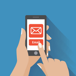 hand touching smart phone with email symbol vector image
