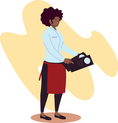 waitress with uniform and menu in hand on white vector image