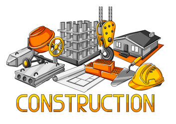 Background design with housing construction items vector