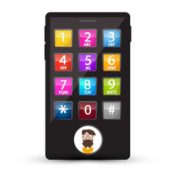 Cell phone with numbers and man avatar on screen vector