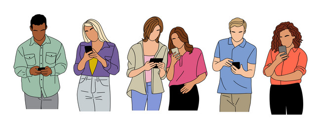 People holding using mobile phones set Royalty Free Vector