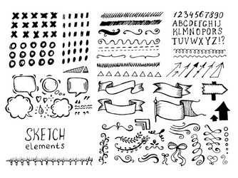 set of different elements in doodle style vector image