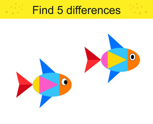 Find 5 differences logic puzzle game for kids vector