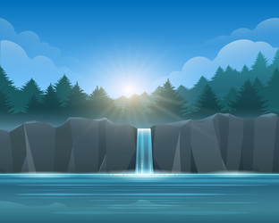 Forest Waterfall Landscape Vector Image