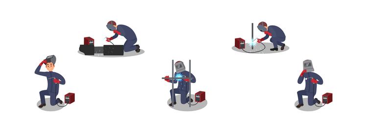 Man welder in welding helmet and protective Vector Image
