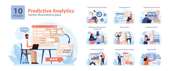 predictive analytics set process of using data vector image