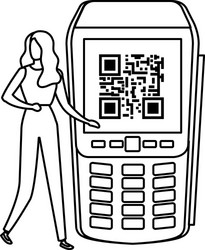 Businesswoman and dataphone with scan code qr vector