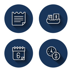 set line notebook cargo ship with boxes delivery vector image