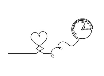abstract hearts with clock as continuous line vector image