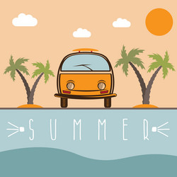 Retro bus with surfboard design template vector