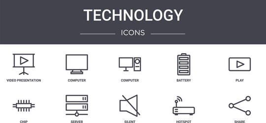 technology concept line icons set contains vector image