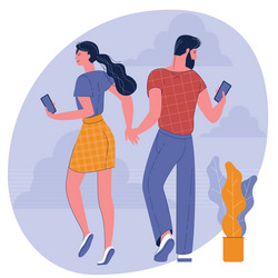 man and woman walking with their smartphones vector