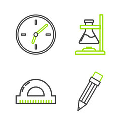 set line pencil with eraser protractor grid vector image