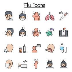 flu sick and illness icon set in color line style vector image