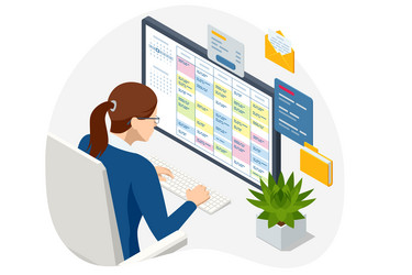 isometric project manager updating tasks vector image
