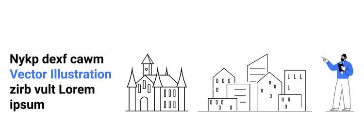 man presenting modern and historical architecture vector image