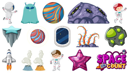 set of isolated fantasy space objects vector image