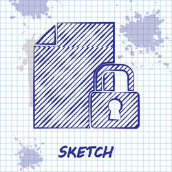 Sketch line document and lock icon isolated vector