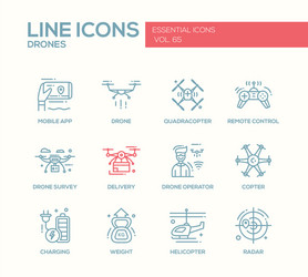 Drones - line design icons set vector