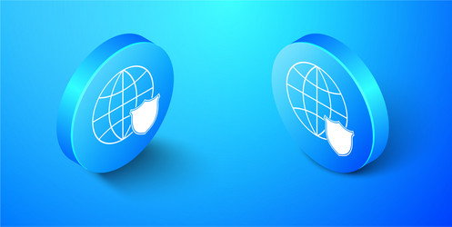 Isometric shield with world globe icon isolated vector