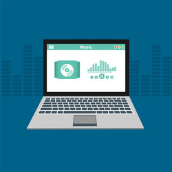 media player application app template with flat vector image