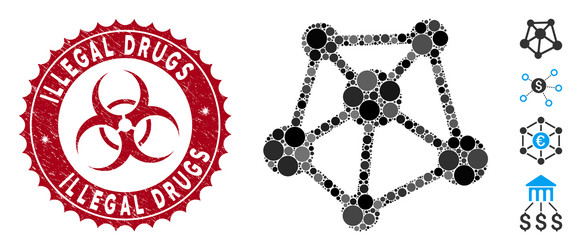 mosaic network links icon with scratched illegal vector image