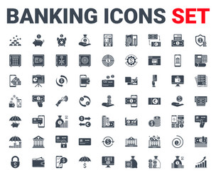 set banking icons glyph for concepts and web apps vector image