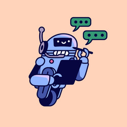 chatbot assistant happy robot with tablet take vector