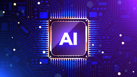 Glowing ai chipset processor and circuits vector