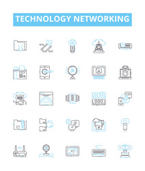 technology networking line icons set vector