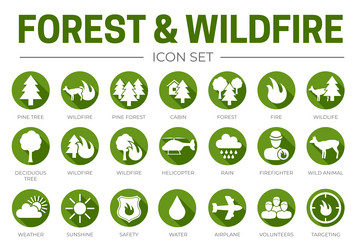 Green forest wildfire round icon set with fire Vector Image