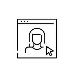 female user avatar in a browser page with mouse vector image