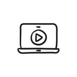 laptop with play button on screen sketch icon vector