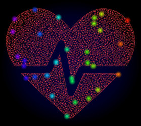 red mesh heart pulse with spectrum colored vector image