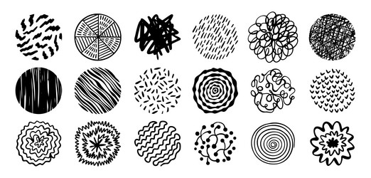 round abstract hand drawn shapes with pattern set vector image
